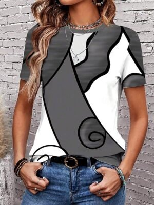 Casual Regular Print Crew Neck Short Sleeve Summer Top - Image 9