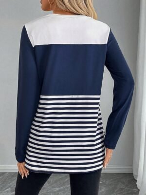 Casual Regular Striped Crew Neck Long Sleeve Tops - Image 3