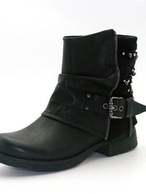 Casual Retro Studded Straps Round Toe Ankle Boots - Image 2