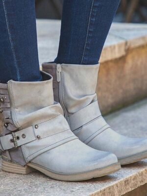 Casual Retro Studded Straps Round Toe Ankle Boots - Image 7