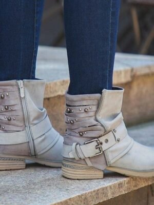 Casual Retro Studded Straps Round Toe Ankle Boots - Image 8