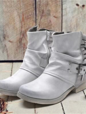 Casual Retro Studded Straps Round Toe Ankle Boots - Image 9
