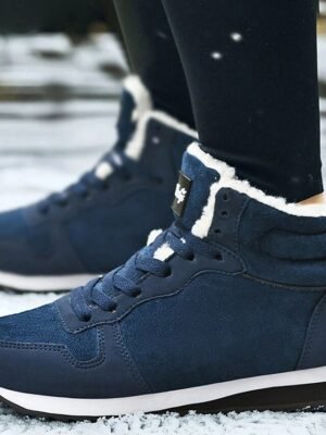 Casual Round Toe Faux Suede Lace-Up Winter Sneakers - Image 12