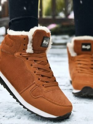 Casual Round Toe Faux Suede Lace-Up Winter Sneakers - Image 16