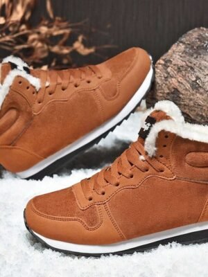 Casual Round Toe Faux Suede Lace-Up Winter Sneakers - Image 19