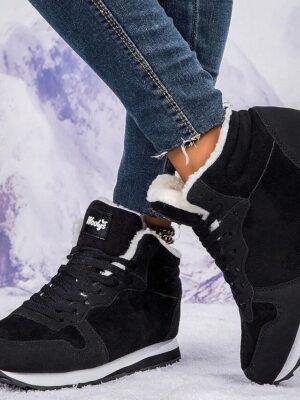 Casual Round Toe Faux Suede Lace-Up Winter Sneakers - Image 7