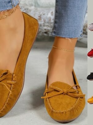 Casual Slip-On Bow Detail Synthetic Leather Flats - Image 1