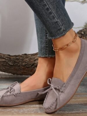 Casual Slip-On Bow Detail Synthetic Leather Flats - Image 10