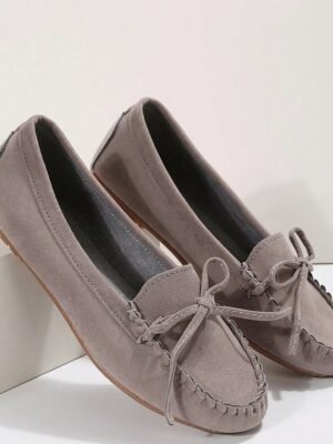 Casual Slip-On Bow Detail Synthetic Leather Flats - Image 12