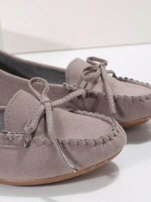 Casual Slip-On Bow Detail Synthetic Leather Flats - Image 16