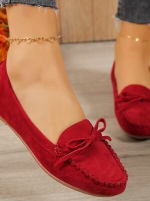 Casual Slip-On Bow Detail Synthetic Leather Flats - Image 17