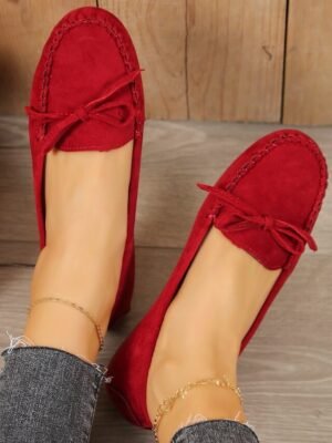 Casual Slip-On Bow Detail Synthetic Leather Flats - Image 19