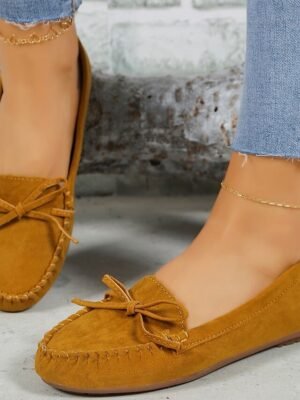 Casual Slip-On Bow Detail Synthetic Leather Flats - Image 2