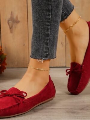 Casual Slip-On Bow Detail Synthetic Leather Flats - Image 20