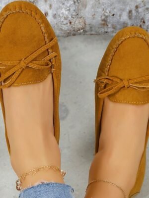 Casual Slip-On Bow Detail Synthetic Leather Flats - Image 3