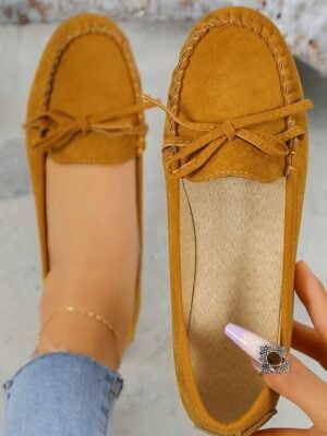 Casual Slip-On Bow Detail Synthetic Leather Flats - Image 5