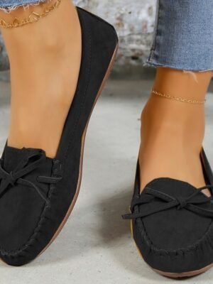 Casual Slip-On Bow Detail Synthetic Leather Flats - Image 7