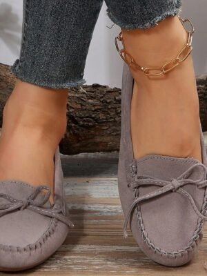 Casual Slip-On Bow Detail Synthetic Leather Flats - Image 9