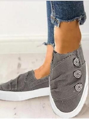 Casual Slip-On Canvas Sneakers with Button Detail - Image 3