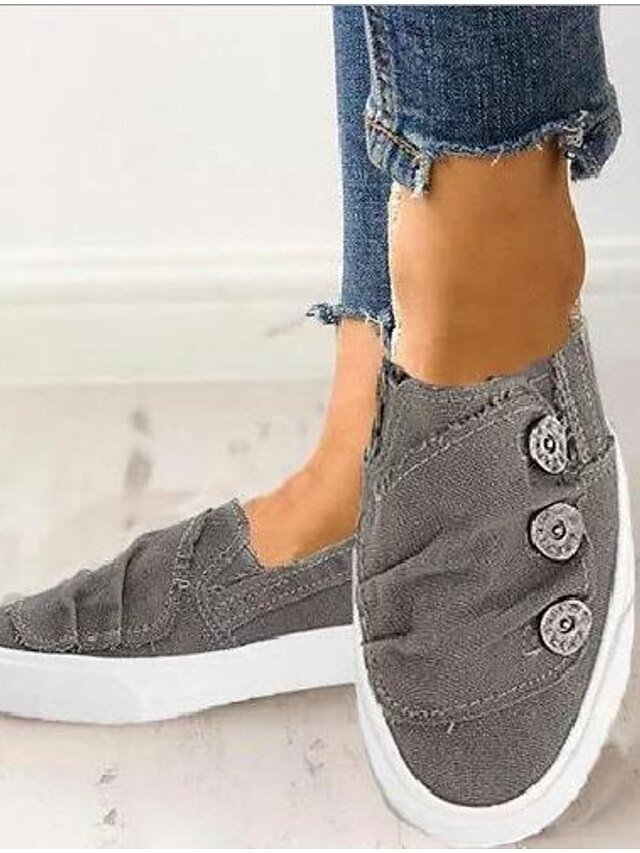 Casual Slip-On Canvas Sneakers with Button Detail - Image 3