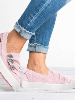 Casual Slip-On Canvas Sneakers with Button Detail - Image 9