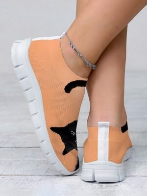 Casual Slip-On Cat Print Mesh Sneakers - Image 4