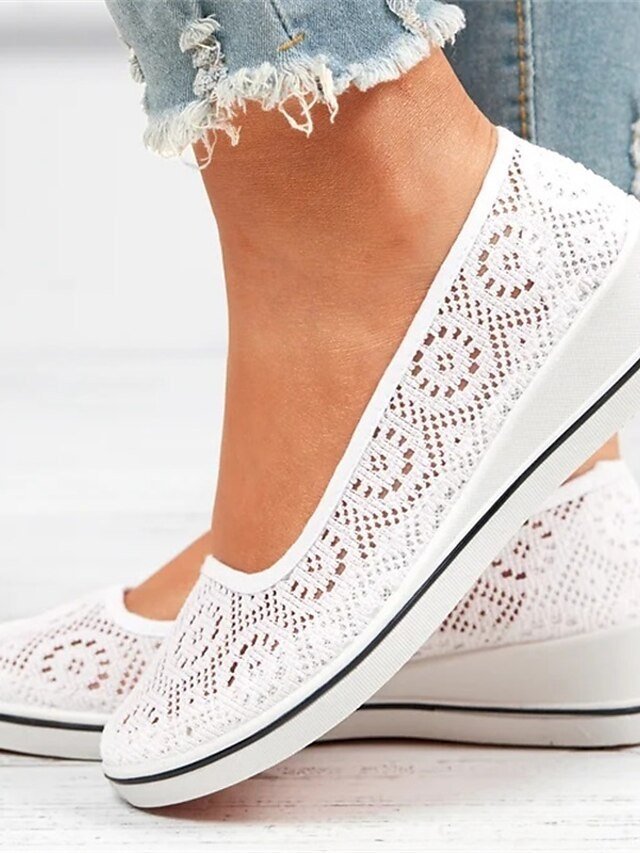 Casual Slip-On Mesh Round Toe White Wedge Sneakers - Image 1