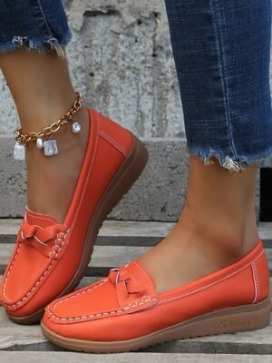 Casual Slip-On Navy Bow Accent Loafers - Image 15