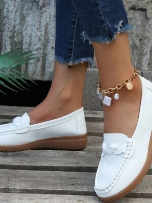 Casual Slip-On Navy Bow Accent Loafers - Image 6