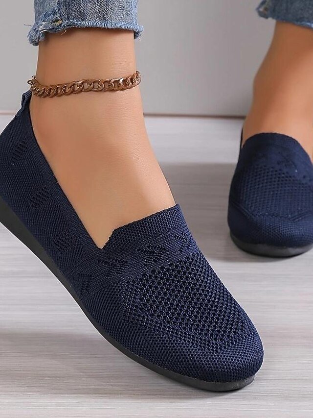 Casual Slip-On Navy Knit Loafers - Image 1