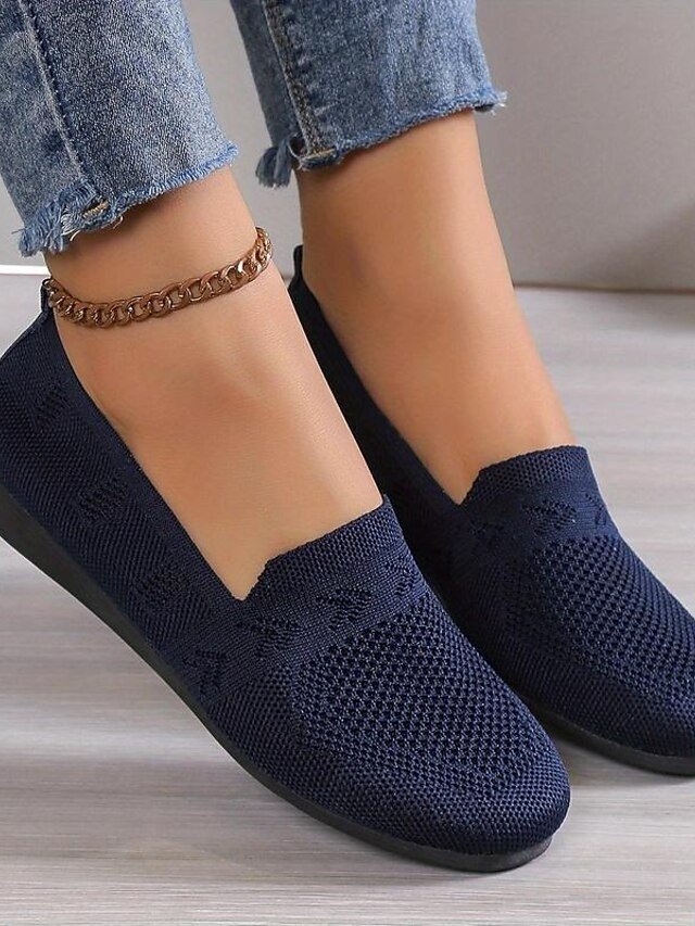 Casual Slip-On Navy Knit Loafers - Image 2