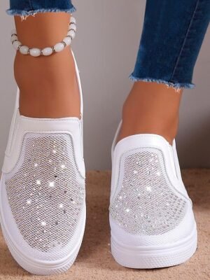 Casual Slip-On Rhinestone Round Toe Wedge Heel Sneakers - Image 2