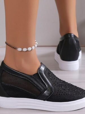 Casual Slip-On Rhinestone Round Toe Wedge Heel Sneakers - Image 7
