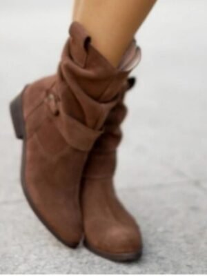 Casual Slouchy Beige Round Toe Ankle Boots - Image 11