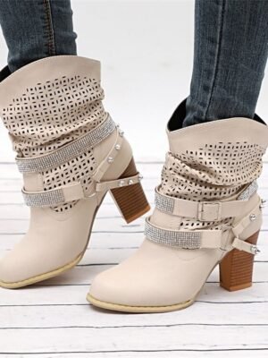 Casual Slouchy Gray Studded Ankle Cut-Out Boots - Image 7