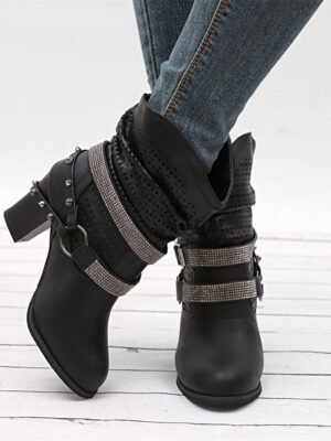 Casual Slouchy Gray Studded Ankle Cut-Out Boots - Image 8