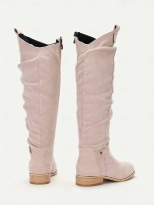 Casual Slouchy Suede Round Toe Knee-High Flat Boots - Image 6