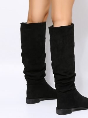 Casual Slouchy Tan Knee-High Low Heel Suede Boots - Image 11