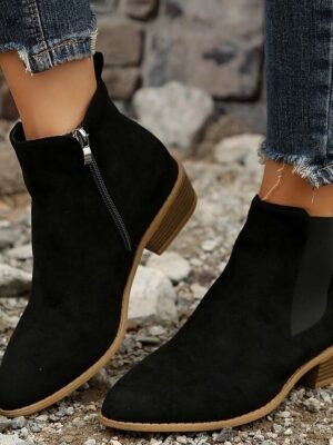 Casual Suede Ankle Chelsea Side Zipper Low Heel Boots - Image 11