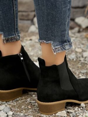 Casual Suede Ankle Chelsea Side Zipper Low Heel Boots - Image 12