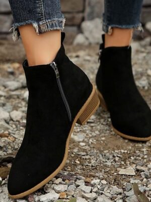 Casual Suede Ankle Chelsea Side Zipper Low Heel Boots - Image 13