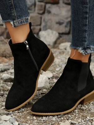 Casual Suede Ankle Chelsea Side Zipper Low Heel Boots - Image 14