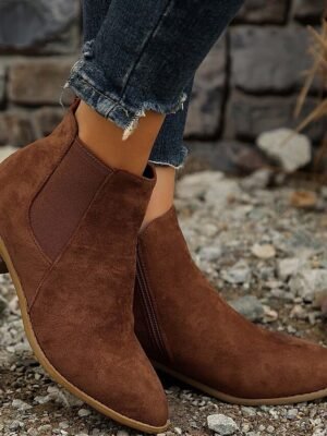 Casual Suede Ankle Chelsea Side Zipper Low Heel Boots - Image 16