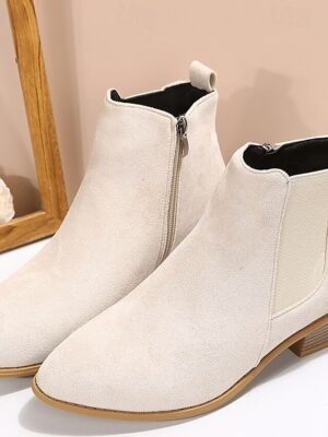 Casual Suede Ankle Chelsea Side Zipper Low Heel Boots - Image 17