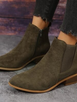 Casual Suede Ankle Chelsea Side Zipper Low Heel Boots - Image 18
