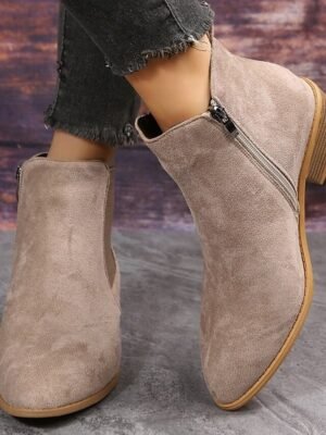 Casual Suede Ankle Chelsea Side Zipper Low Heel Boots - Image 19