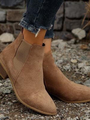 Casual Suede Ankle Chelsea Side Zipper Low Heel Boots - Image 5