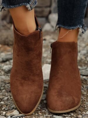 Casual Suede Ankle Chelsea Side Zipper Low Heel Boots - Image 8