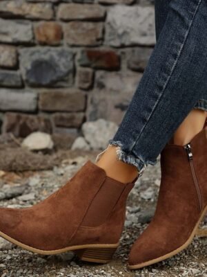 Casual Suede Ankle Chelsea Side Zipper Low Heel Boots - Image 9