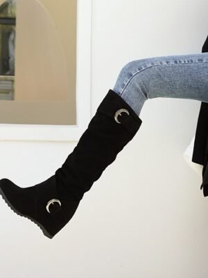Casual Vintage Slouchy Faux Suede Knee-High Boots - Image 1